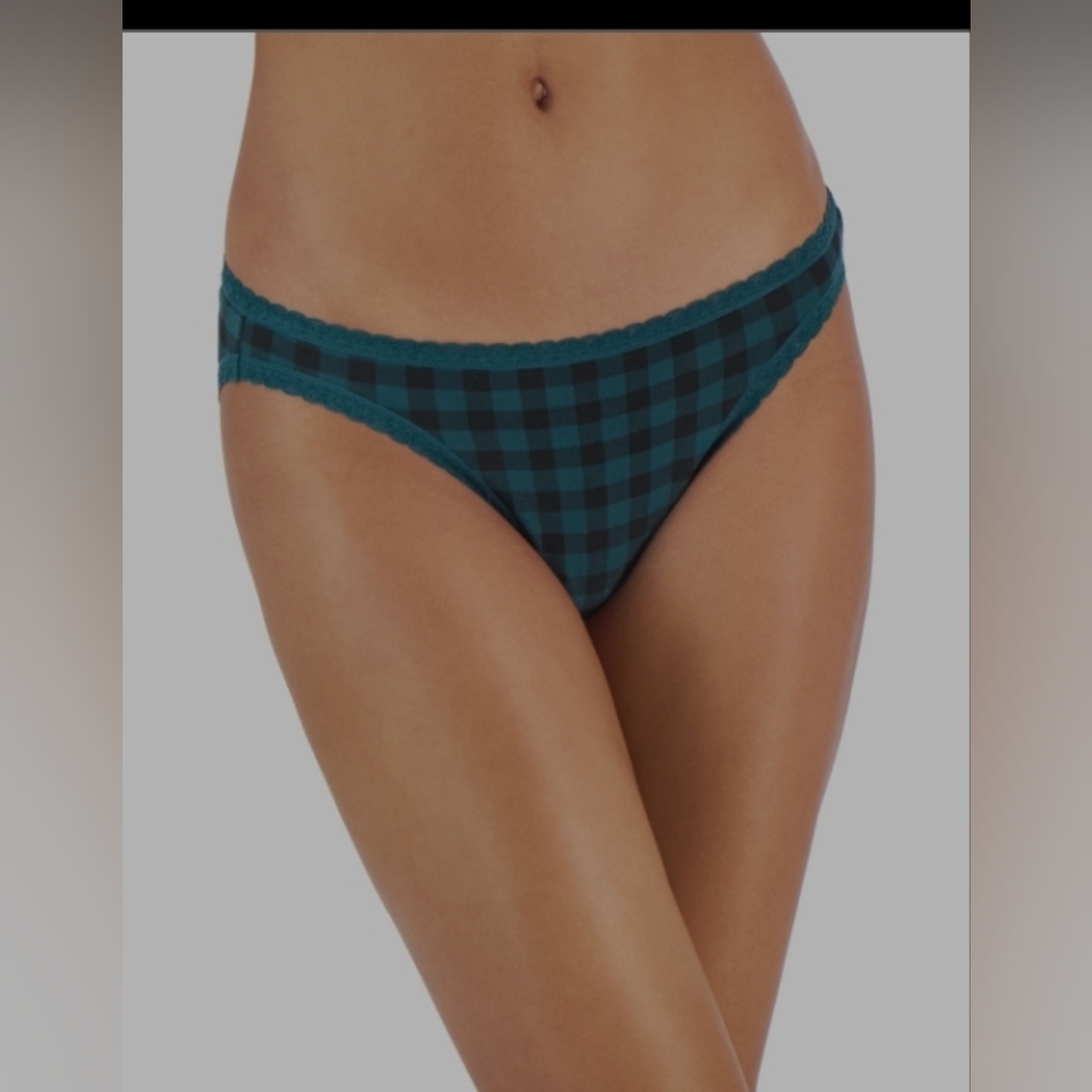 Jenni Women's Lace Trim Bikini Underwear Buffalo Plaid Green